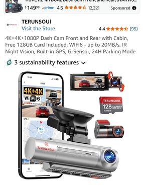 4K+4K Dual Dash Cam in Silver with WiFi6 & GPS